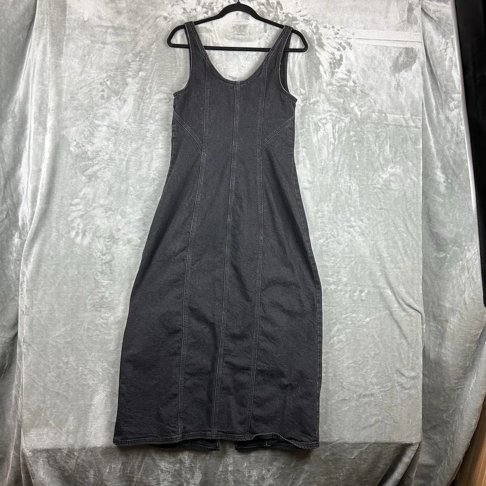 Universal Thread Sleeveless Maxi Dress Women's 10 Black Denim Zip Front